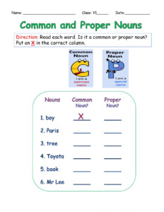 common and proper nouns activity for grade 1
