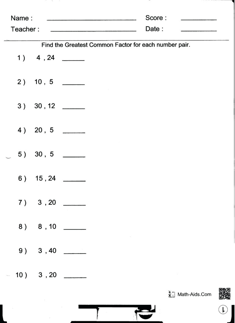 Least Common Multiple Worksheet Customizable And Printable Math ...