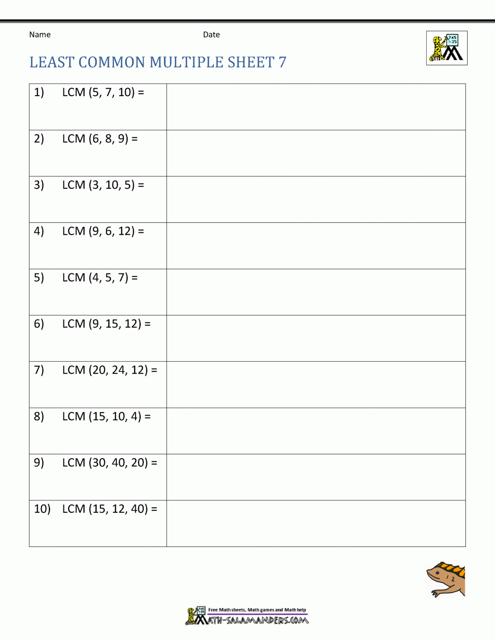Least Common Multiple Worksheet Pauline Carl S 3rd Grade Math Worksheets Least Common Multiple Worksheet Pauline Carl s 3rd Grade Math Worksheets