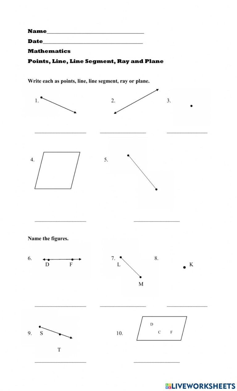 Line Line Segment Ray Plane Worksheet CommonWorksheets com Line Line Segment Ray Plane Worksheet CommonWorksheets com