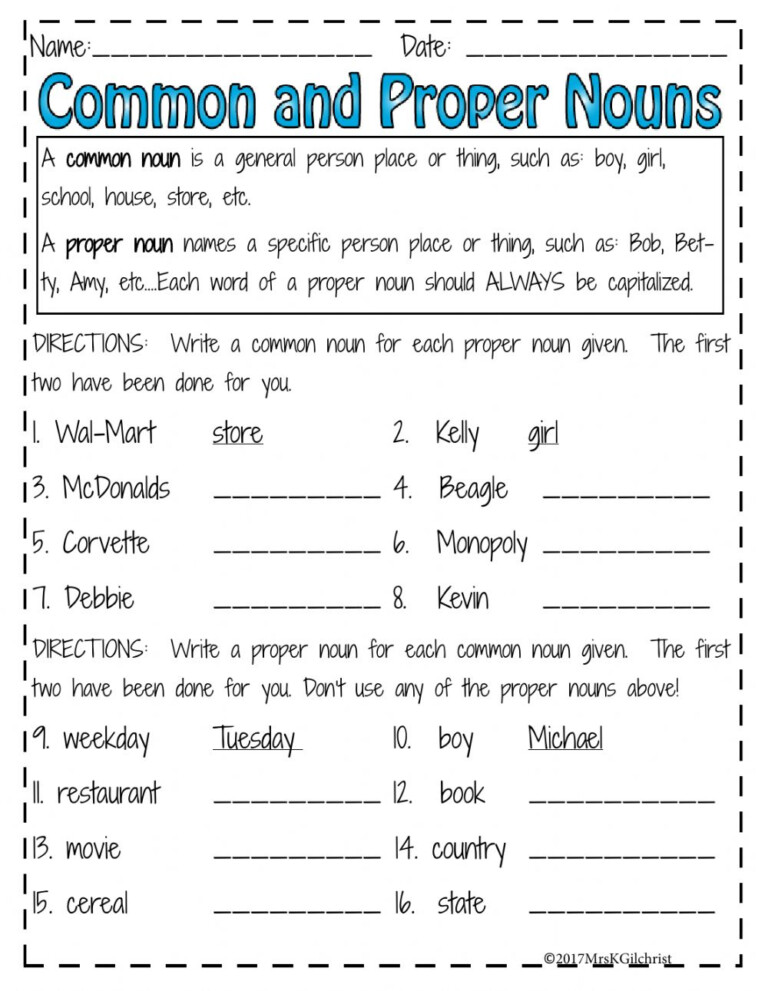 proper and common nouns worksheet