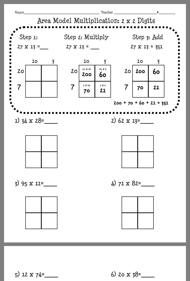 Common Core Area Model Worksheets CommonWorksheets