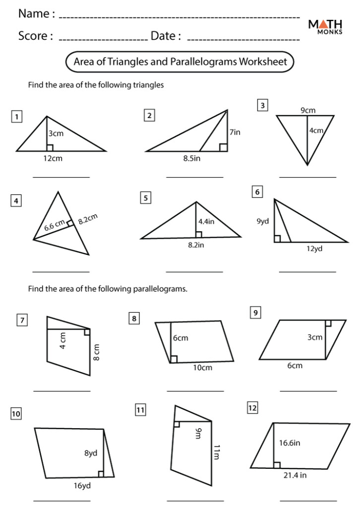 Area Of Parallelogram Worksheet