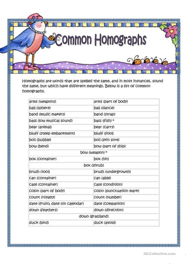 Common Homographs English ESL Worksheets Homographs English 