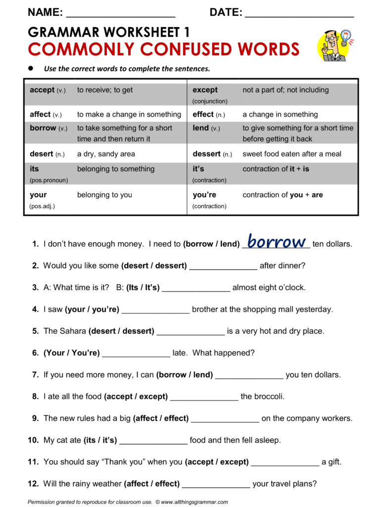 Commonly Confused Words Worksheet