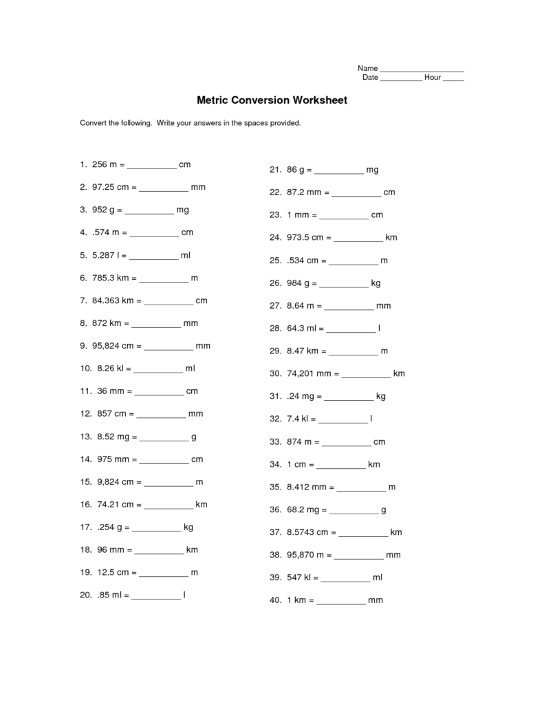Converting Units Of Length Worksheet