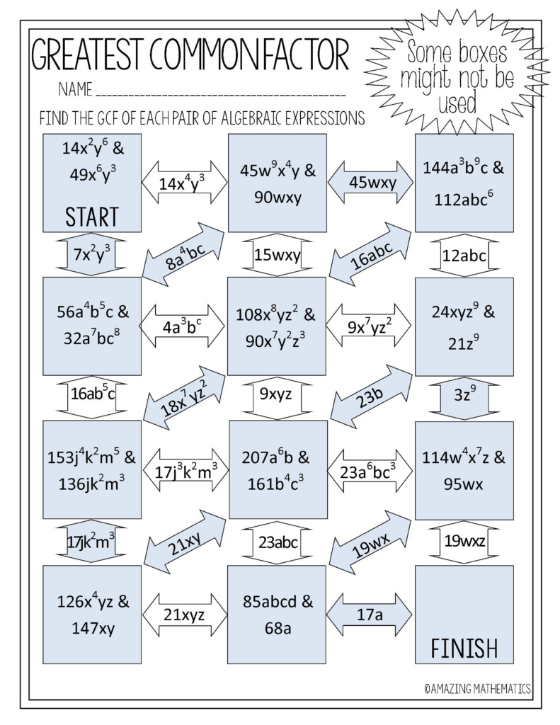 Free Printable Greatest Common Factor Worksheets