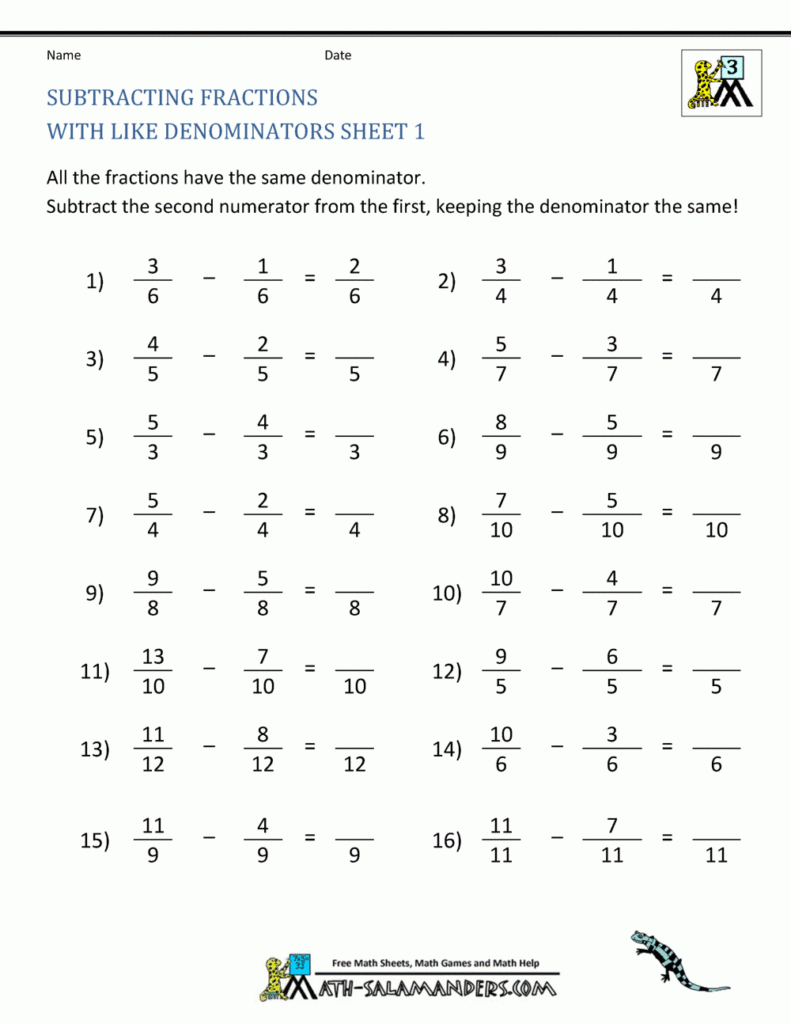 Math Aids Fractions Worksheets Answers Bruce Levine