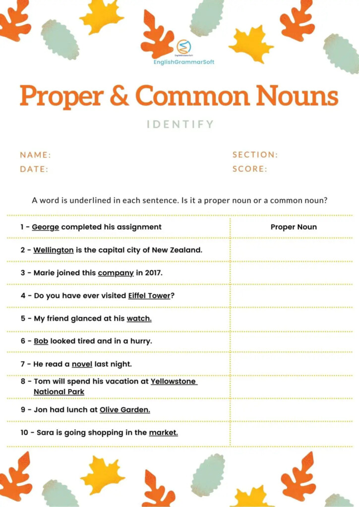 Proper Noun Worksheets With Answers EnglishGrammarSoft
