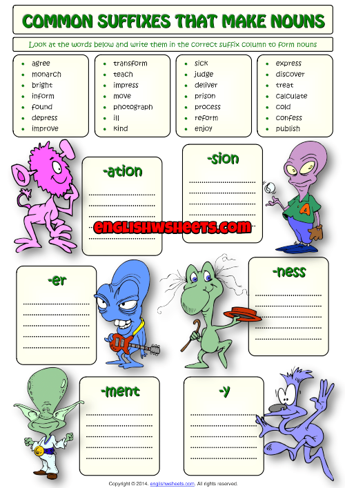 Suffixes That Make Nouns ESL Grammar Exercise Worksheet